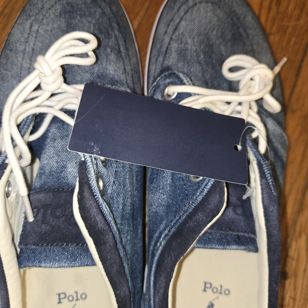Polo by Ralph Lauren Men's Denim-Style Boat Shoes - Blue with White Laces